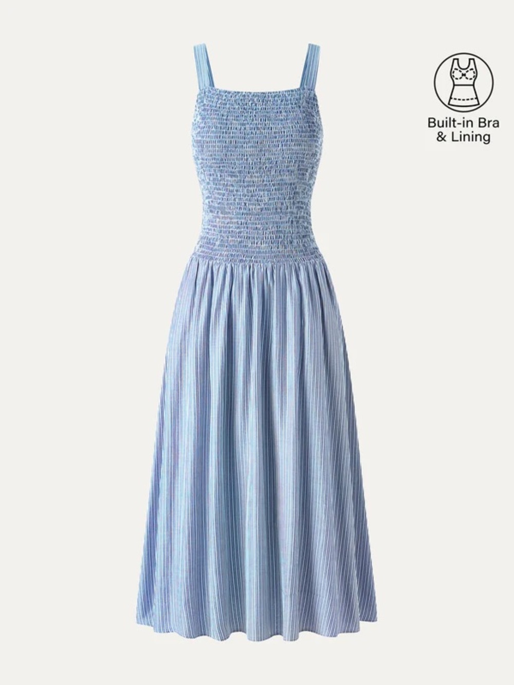 OGL Striped Poplin Square Neck Smocked Midi Bra Dress